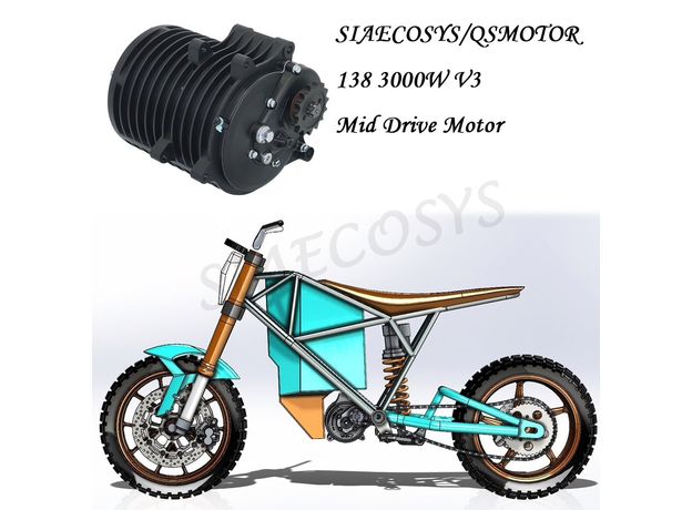 Electric motor BLDC QS138-C 72V 70H V3 3000W 121NM with gear 1:2.35 star for 428 chain, 15T (teeth), 10 image