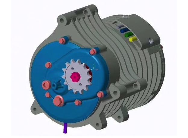 Electric motor BLDC QS138-C 72V 70H V3 3000W 121NM with gear 1:2.35 star for 428 chain, 15T (teeth), 3 image